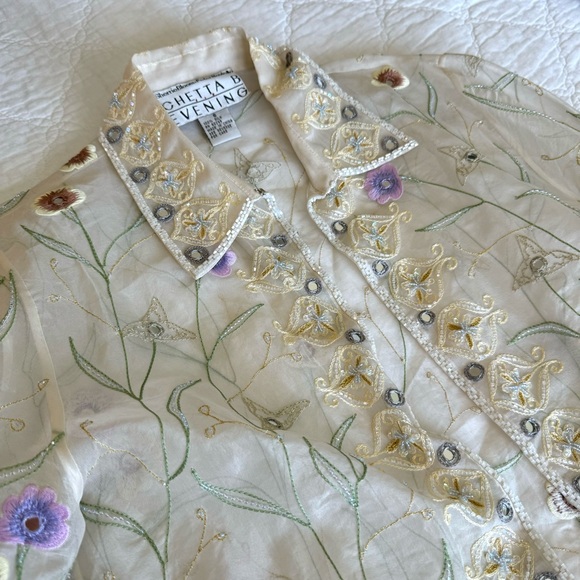 Vintage Chetta B Evening Beaded Silk Long Sleeve Blouse - Picture 6 of 7